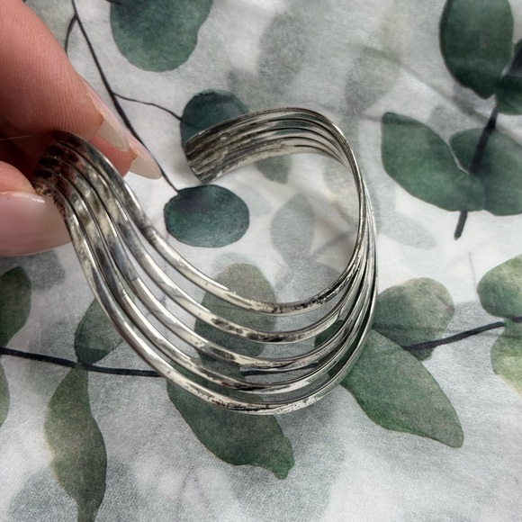 Modernist 925 Sterling Silver Wave Cuff Bracelet